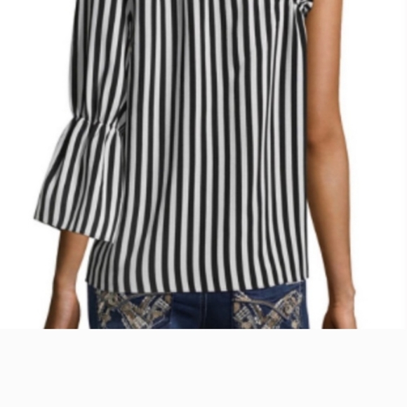 Libbey Edelman  Striped Off Shoulder One Sleeve Top. Size S - Picture 2 of 7